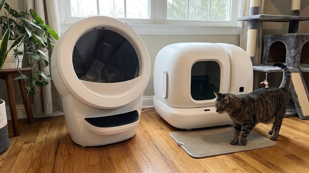 Litter-Robot 4 vs Other Automatic Litter Boxes (2026): Which One Is Actually Worth It? 2 Litter-Robot 4 vs PETKIT Pura Max 2 automatic litter boxes in a real home with a cat nearby