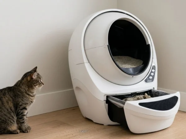 automatic litter box with open waste drawer causing cleaning issue
