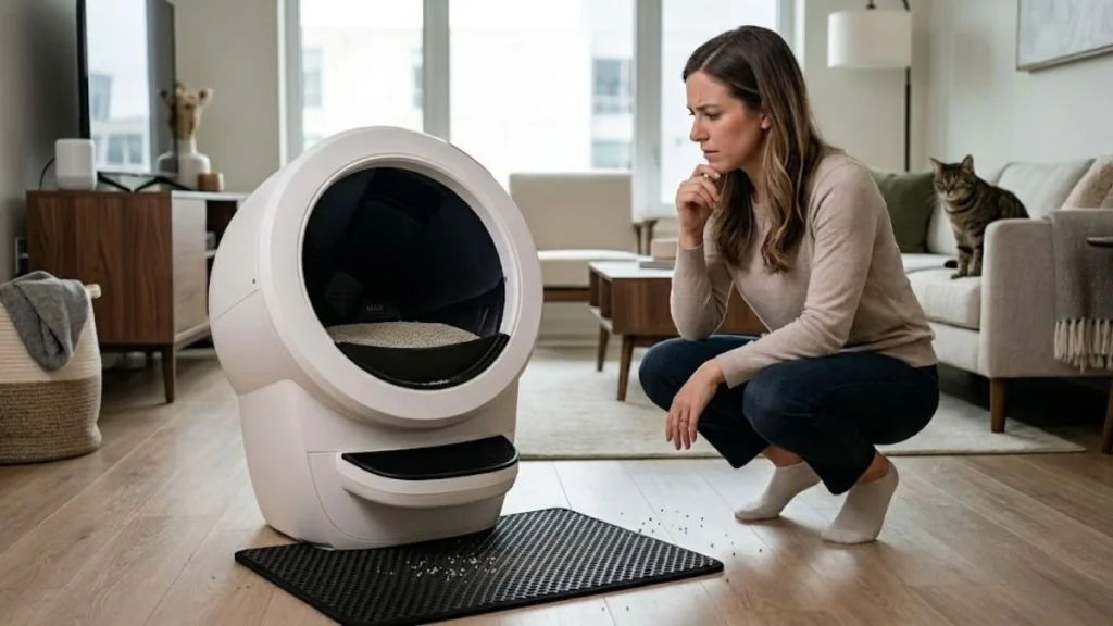 Cat owner concerned about litter compatibility issues with a Litter-Robot 4 automatic litter box